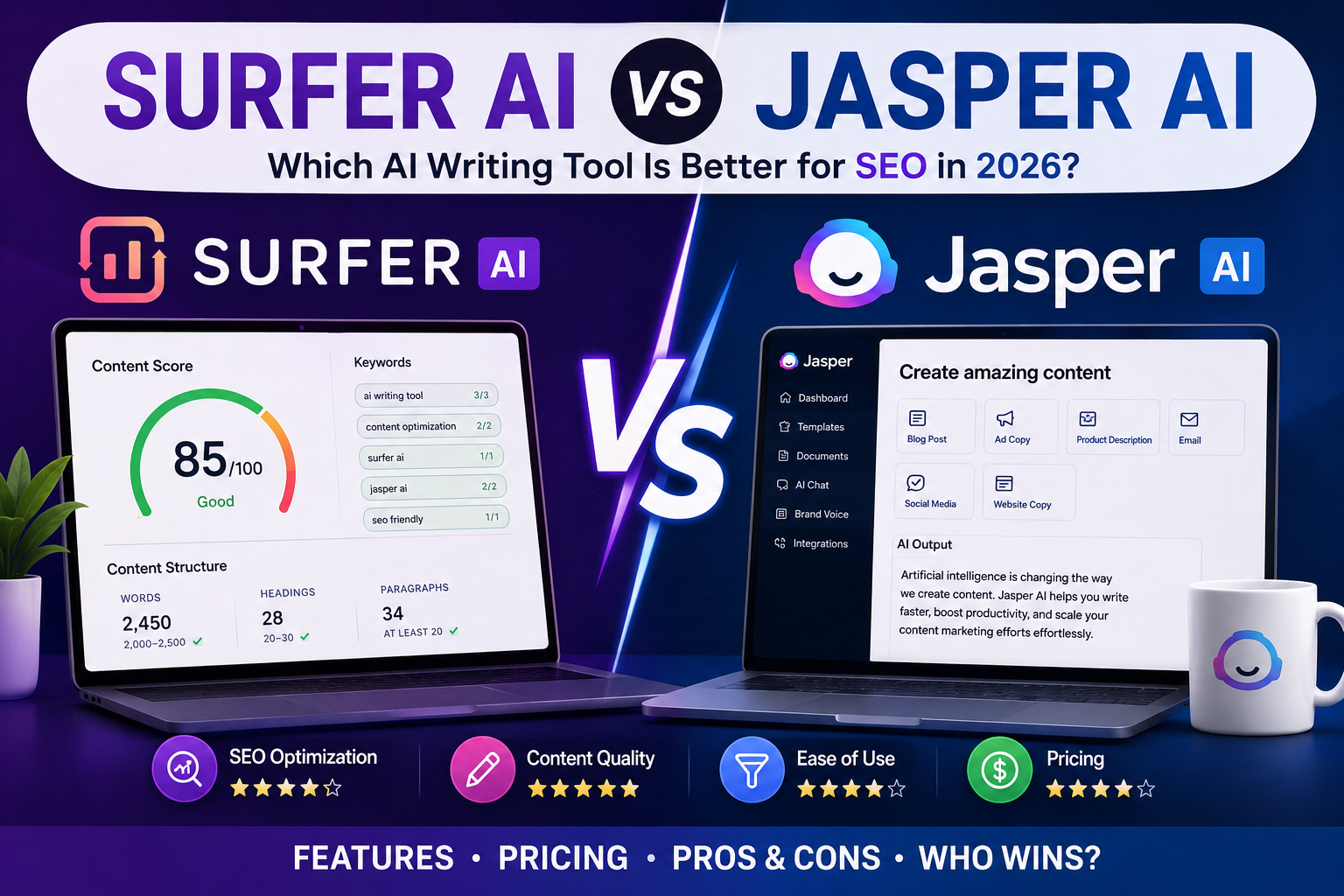 Surfer AI vs Jasper AI: Which AI Writing Tool Is Better for SEO in 2026